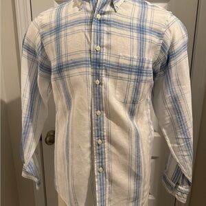 Brooks Brothers Light Blue and White Plaid Linen Shirt Size Medium
